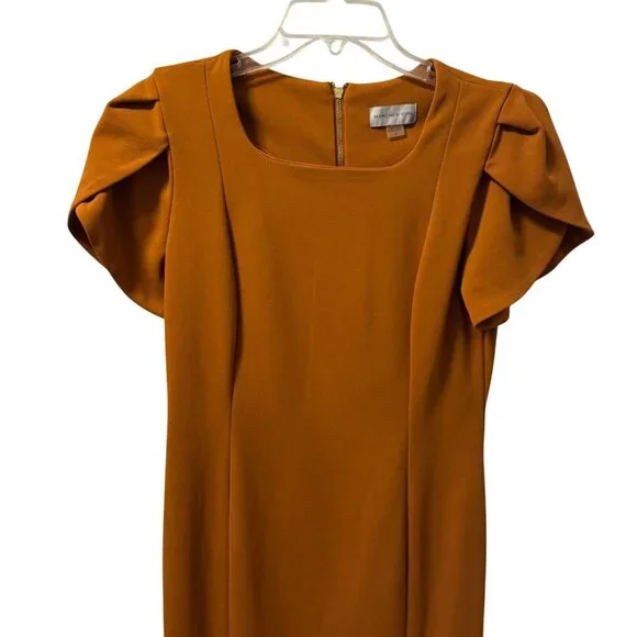 Marc New York Brown Midi Dress W/ Pleated Puff Sleeves size 8 Dress - Picture 7 of 12